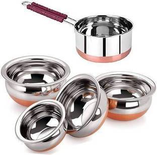 RBGIIT Premium Quality Mirror Finish Stainless Steel Deep Vessel /Handi / Cooking Pot For Kitchen. Export Quality Stainless Steel Making The Utensil Highly Durable, Long Lasting & Rust Free. Stainless Steel Copper Bottom Cookware Handi, Cooking Bowl, Serving Biryani Punjabi Pot Pan Combo Handi/Urli Set Biryani Handi Set with Handle and Lid Unique. Handi Set Stainless Steel and Copper Bottom Kitchen Serving and Cooking Bowl Ideal for cooking and serving biryani, rice, gravies and vegetables Stainless Steel Copper Bottom Handi/Pot/Patila Biryani Punjabi Handi Set with Lid Copper Base Stainless Steel Gas Compatible Handi Set with Lid serving Handi/tableware/storage containers/bakeware/ dinner set/ kitchen set steel item for home appliances and kitchen serving cooking combo set with lid/cover/dhakkan/ storage container copper handi /URLI set fruit and salad bowl Cookware set Induction Bottom Cookware Set