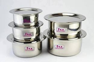IM ENTERPRISE Steel Tope Set With Lid,Patila Set,Tapeli Set With Lid(10-piece) Induction Bottom Non-Stick Coated Cookware Set