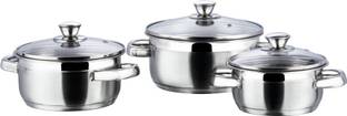 VINOD Stainless Steel Bremen Saucepot with Glass Lid - 3 Pcs Induction Bottom Cookware Set