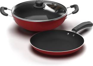 IMPEX KF 2424 Nonstick cookware set kadai pan 24cm + Frypan 24cm Kadhai 24 cm diameter with Lid 2.3 L capacity