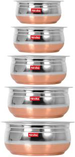Nirvika Stainless Steel Copper bottom handi set serving cooking dinner bowl Non-Stick Coated Cookware Set