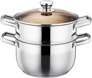 LAVNIK 2 Tier Boiler Pot with Lid Cookware Stainless Steel Induction Bottom Steamer Stainless Steel Steamer