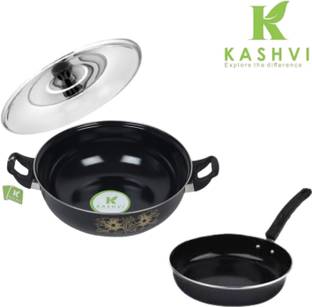 HouseOfCommon 3 Pcs Combo Kadhai with Lid & Frypan |Suitable For Induction & Gas|3.5L Capacity Non-Stick Coated Cookware Set