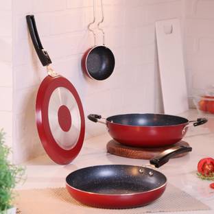 Flipkart SmartBuy 4 Piece Non-Stick Combo Set of Dosa Tawa, Fry pan, Kadhai & Tadka Pan(Vaghariya) Non-Stick Coated Cookware Set
