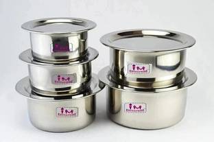IM ENTERPRISE Steel Tope Set With Lid,Patila Set,Tapeli Set With Lid(10-piece) Induction Bottom Non-Stick Coated Cookware Set