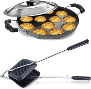 HM EVOTEK Gas Stove Compatible Sandwich Maker | Appam Patra with Stainless Steel Lid K6 0 W Pop Up Toaster