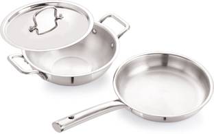 iVBOX Platina-Pro Triply Steel 3pcs Set of 22cm Fry pan and 24cm Kadhai With Lid Induction Bottom Cookware Set