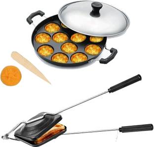 Masox Store Non-Stick Coated Combo Sandwich Toaster, 12 Cavity Appam Patra with Steel Lid S0 0 W Pop Up Toaster