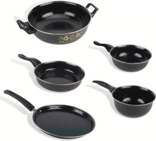 MY STORE Kitchen Non-Stick Cookware Set (5 Pcs) - Tawa, Kadhai, Frypan, Saucepan, Tadka - Induction Bottom Non-Stick Coated Cookware Set
