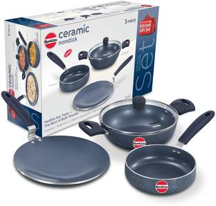 Hawkins Ceramic Nonstick (3pcs) Kitchen Gift Set- 1.75L Kadhai, Frypan, Tava (24ICGP) Induction Bottom Non-Stick Coated Cookware Set
