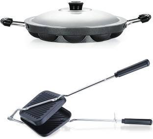 HM EVOTEK Non-Stick Aluminium Grill Sandwich Bread Toaster | Appam Patra with Steel Lid K5 0 W Pop Up Toaster