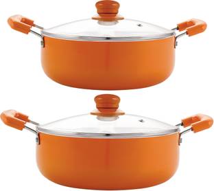 NIRLON Ceramic 2-Piece Non Stick Induction Cookware, Aluminium Pots and Pans Set with Glass Lid Non-Stick Coated Cookware Set