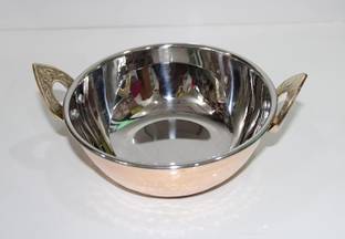 Alluring Homz Copper Steel Kadhai with Brass Handle for Serving Food- 600 ML Cookware Set