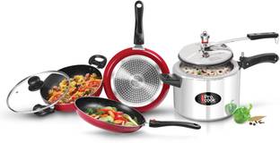 MILTON Pro Cook Kitchen Jewel Set of 3 & Aluminium Induction Pressure Cooker (5L) Induction Bottom Non-Stick Coated Cookware Set