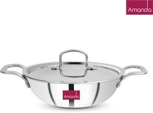 Amanda Amanda Triply Kadai with Lid 1.5L Capacity (20 cm Diameter)| Induction Base Induction Bottom Non-Stick Coated Cookware Set