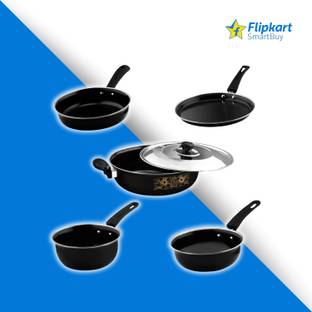 Flipkart SmartBuy Essential Cast Iron: 6-Piece Non-Stick Cookware Set - Induction & Gas Induction Bottom Non-Stick Coated Cookware Set