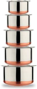 LIMETRO STEEL Set of 5 Copper Bottom Tope Multi Purpose (5 Pieces, 1 Ltr, 1.5 Ltr, 2 Ltr, 2.5 Ltr, 3 Ltr) Cookware Set