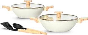 Kréme Ceracook Granite Ceramic Kadhai Cookware Set of 2pcs Induction Bottom Non-Stick Coated Cookware Set