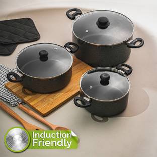 Supreme Cookware 3mm Casserole Set 2.5L + 3.5L + 4.5L Set of 3 pcs Induction Bottom Non-Stick Coated Cookware Set