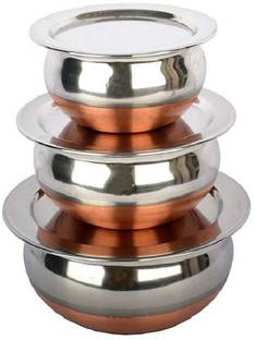 RBGIIT Copper Bottom Serving Cooking Sabzi Dal Salad Biryani Handi Pot Tope With Lid Cookware Set