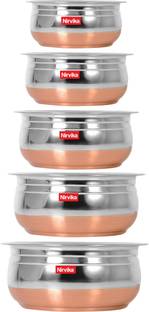Nirvika Copper Base Handi set of 5 / Urli Set serving bowl dinner patila Cookware Set
