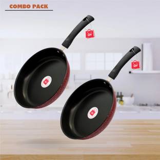 LAZYwindow Premium Quality Nonstick Fry Pan, Dia - 22 cm, 1L (Pack of 2) Induction Bottom Non-Stick Coated Cookware Set
