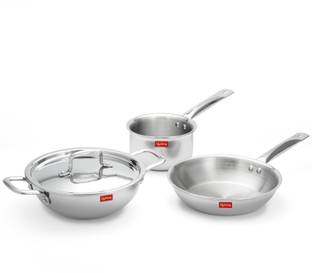 Lifelong Triply Kadai, Frypan & Saucepan for Cooking Induction Bottom Cookware Set