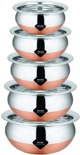 Nirvika Stainless Steel Copper Bottom handi set seving Cooking Bowl set Non-Stick Coated Cookware Set
