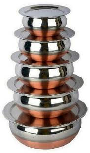 Flipkart SmartBuy Stainless Steel Copper Bottom Cooking Serving Pot with Lid Biryani Handi 5 Pc A0 Cookware Set