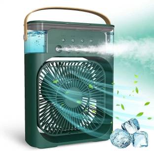 Mystic Wrap Mini AC Room Cooler Fan with 7-Color LED, 3 Speeds, 3 Sprays & 3-Hour Timer GRN USB Fan