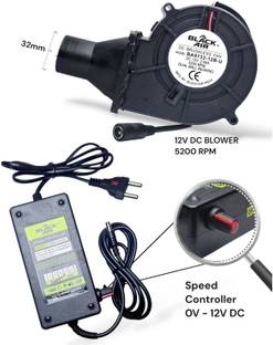 Black Air 12VDC 5200RPM 2.90A BLOWER FAN WITH NOZZLE & SPEED CONTROLLER FOR WOOD/BBQ STOVE Cooling Fan...
