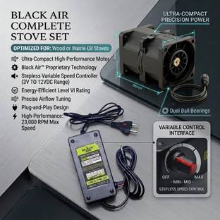 Black Air 23000 RPM BBQ/ Wood Stove 12V DC Blower Fan with adjustable speed controller Fan with Heat P...