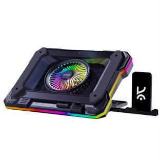 Kreo Arctik Laptop Cooler 140mm Turbo Fan, Adjustable RPM, 10 RGB Modes, Phone Holder 1 Fan Ergonomic Cooling Pad with Adjustable Height