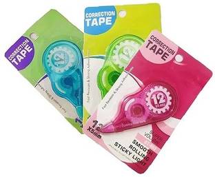 Eclet Correction Tape - Pack of 3 Pcs Correction Tape 12 Meter X 5 MM, for Journal 1 ml 5 mm Correction Pen, Whitener for Correction, Stationary Items, Correction Pen Tape