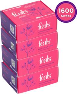 FEALS Premium Cotton Ear Buds/Swabs with Paper Stem (200/400 Q Tips/Box) (Pack of 4)
