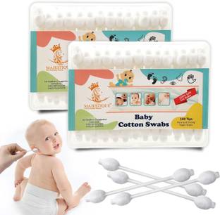 MAJESTIQUE Baby Safety Cotton Swab-100% Paper Organic Soft & Gentle Tip -Pack of 2