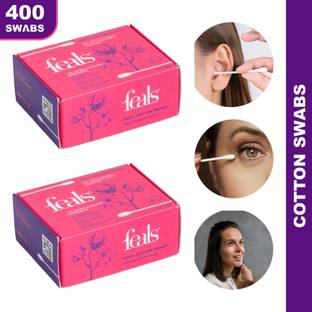 FEALS Premium Cotton Ear Buds/Swabs with Paper Stem (200/400 Q Tips/Box) (Pack of 2)