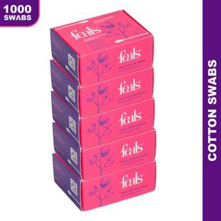 FEALS Premium Cotton Ear Buds/Swabs with Paper Stem (200/400 Q Tips/Box) (Pack of 5)