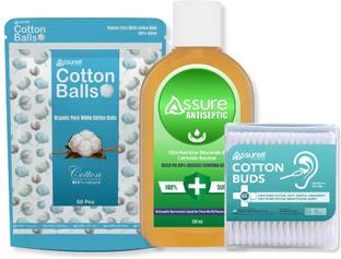 ASSURE AssureIt Antiseptic Liquid 100ml with 50 Cotton Balls & 100 Cotton Buds Sticks