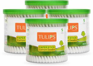 Tulips Cotton Ear Buds {Pack of 4} with White PAPER Stick 200 Sticks in a Jar