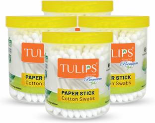 Tulips Premium Paper Stick Cotton Ear Buds (Pack of 4), 100 Sticks/ 200 Tips each pack