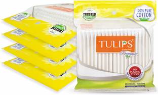 Tulips Premium Cotton Ear Buds/Swabs (Pack of 5) with white PAPER Sticks 80/160 Tips