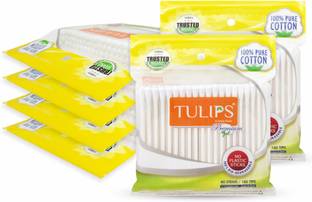 Tulips Premium Cotton Ear Buds/Swabs (Pack of 6) with white PAPER Sticks, 80/160 Tips