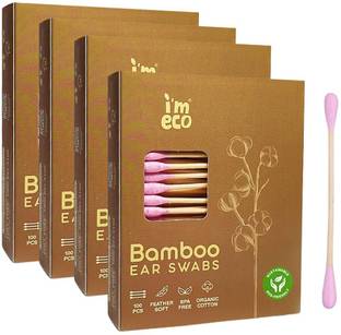 i'm eco Bamboo Ear Swabs | 400 Bamboo Swabs | Ultra-soft & Premium Quality (Pack of 4)