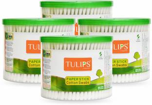 Tulips Cotton Ear Buds {Pack of 4} with White PAPPER Stick, 300 Sticks in a Jar