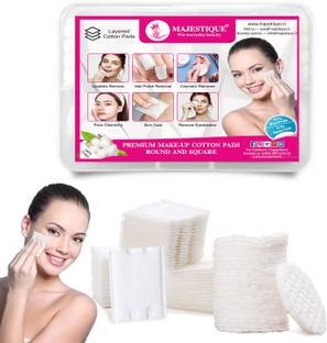 MAJESTIQUE Make-Up Removal Cotton Pads Round & Square, Thick Layered Cotton Pads - 1 Box