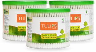 Tulips Cotton Ear Buds {Pack of 3} with White PAPER Stick 300 Sticks in a Jar