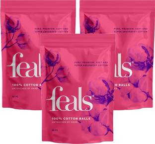 FEALS Cotton Balls for Face, Eyes, Mekeup Removal, Nail Polish Remover (Pack of 3)