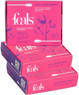 FEALS Soft Cotton Ear Buds/Swabs with Paper Stem (100 /200 Q Tips/Box) (Pack of 3)