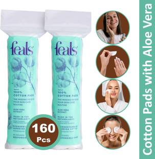FEALS Cotton Pads For Face Cleansing & Makeup Remover Wipes (80 Rounds) (Pack of 2)